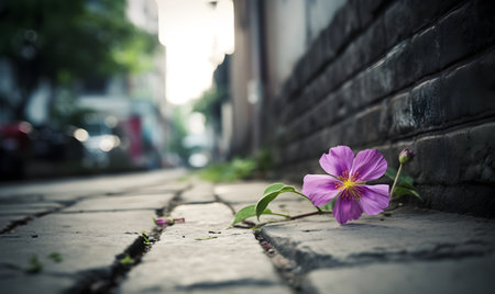 Purple flower on the street,vintage color tone style.の素材