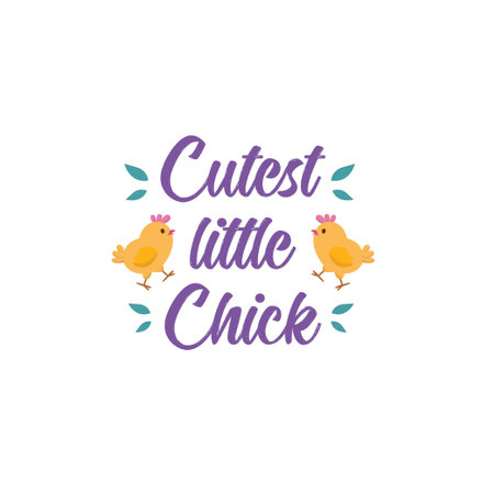 Cute hand drawn vector illustration. Cute little chicken with lettering.のイラスト素材