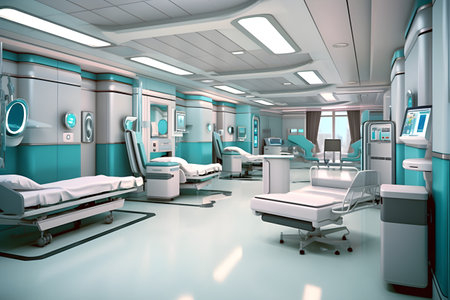 3d rendering of an operating room in a hospital with medical equipmentの素材