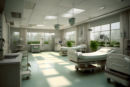 Interior of a modern hospital room. Medical equipment. 3d renderの素材