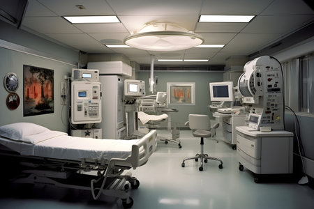 Interior of a modern operating room in hospital. Medical equipment.の素材