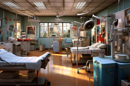 3d render of a modern hospital room interior with medical equipment.の素材