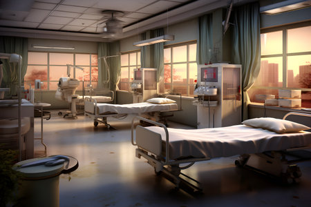 hospital room in the light of the setting sun. 3d renderの素材