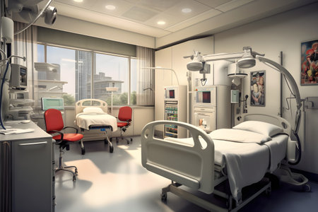 Interior of a modern hospital room. 3d render image.の素材