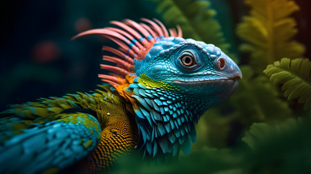 Blue and yellow chameleon in the terrarium, stock photoの素材