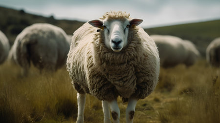Sheep in a field in Scotland, UK. Shot with a selective focus.の素材