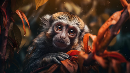 Monkey sitting on a branch in the jungle. Monkey in the jungleの素材