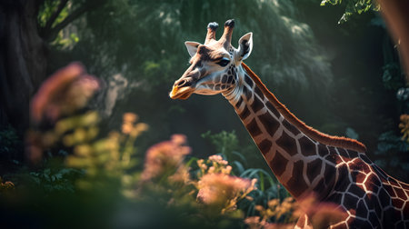 Giraffe in the zoo. Beautiful giraffe on nature background.の素材