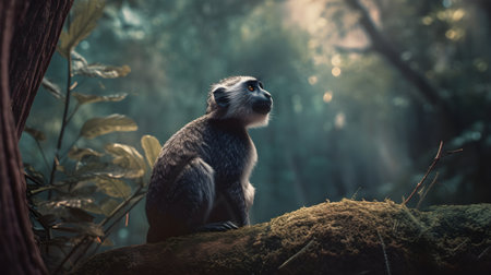 Monkey sitting on a rock in the jungle. Filtered image processed vintage effect.の素材