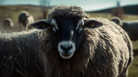 Sheep in the meadow, close-up of a sheepの素材