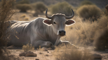 Brahma cow in Namib desert, Namibia, Africaの素材