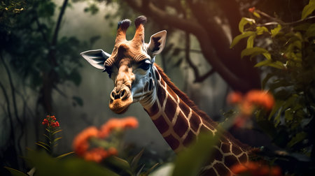 Giraffe in the jungle, wildlife, safari, natureの素材