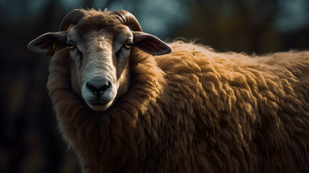 Sheep in the sunset light. Portrait of a sheep.の素材