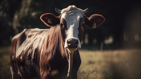 Cows grazing on a meadow at sunset. Selective focus.の素材