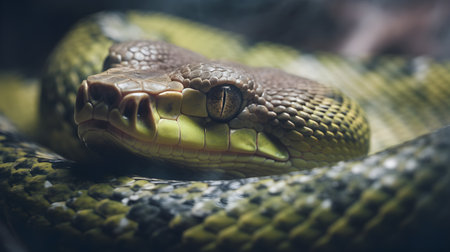 close up of a yellow snake in a forest, shallow depth of fieldの素材