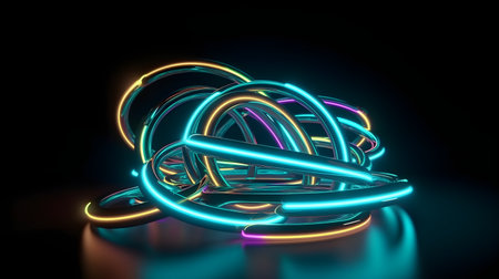 3d rendering of abstract neon ring. Glowing ring on dark backgroundの素材