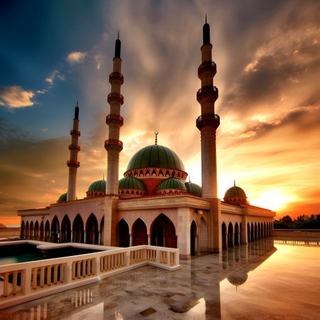 Beautiful sunset over Masjid Putrajaya, Malaysiaの素材