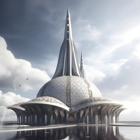 Futuristic building in the city. 3d rendering. Computer digital drawing.の素材