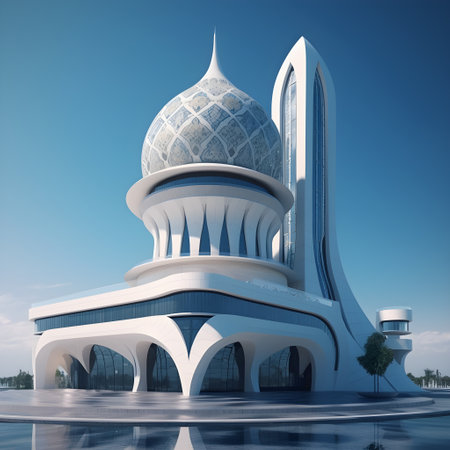 3D rendering of a mosque in Abu Dhabi, United Arab Emiratesの素材