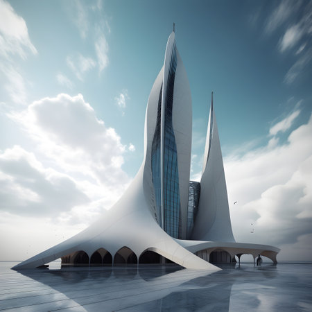 modern building in the sky 3d render concept for business and technologyの素材