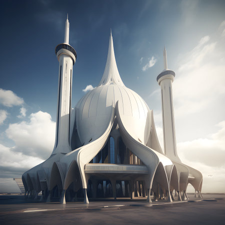 Beautiful mosque in the middle of the city. 3d renderingの素材