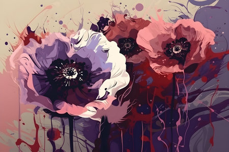 abstract floral background with poppies in grunge style, vector illustrationの素材