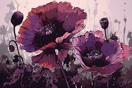 Red poppies on a grunge background. Vector illustration.の素材