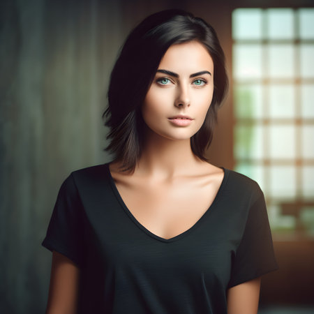 Portrait of a beautiful young woman with makeup in fashion clothes.の素材