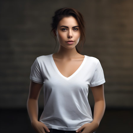 Portrait of a beautiful young woman in white t-shirt.の素材