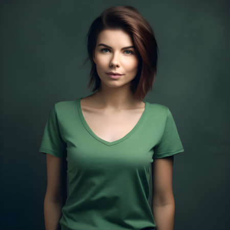 Beautiful young woman in a white T-shirt on the background of the cityの素材