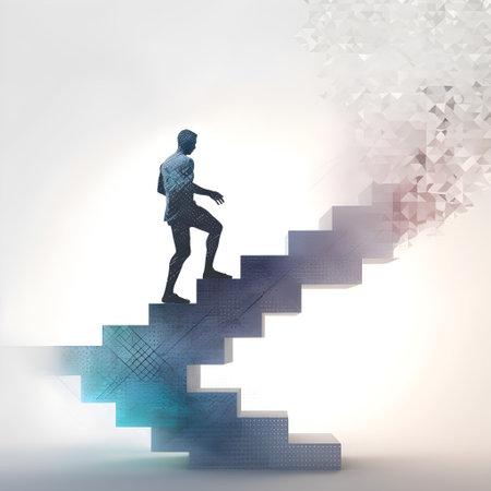 The climb of accomplishment, illustration depicting steps towards successの素材