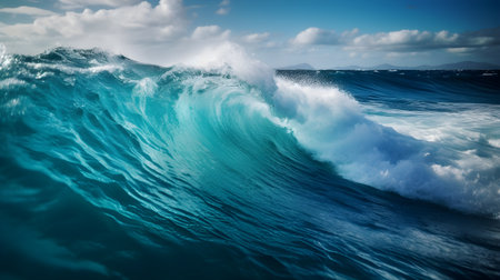 Enchanted tranquility, captivating ocean waves, beautiful clouds, and serene foamの素材