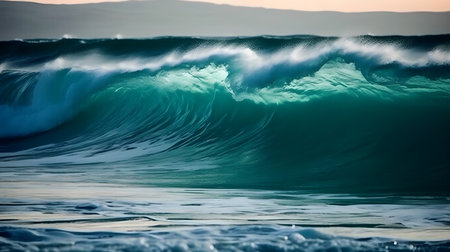 Enchanted horizons, tranquil ocean waves, heavenly clouds, and delicate foamの素材
