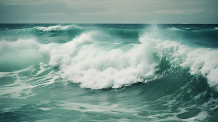 Tranquil bliss, mesmerizing ocean waves, beautiful clouds, and serene foamの素材