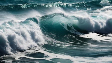 Whispering seascapes, tranquil ocean waves, heavenly clouds, and glistening foamの素材