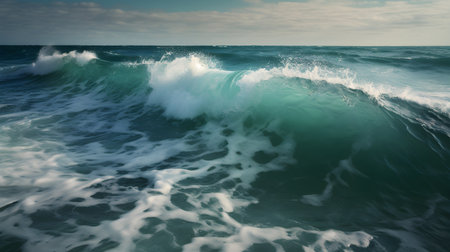 Oceanic bliss, mesmerizing sea waves, beautiful clouds, and pristine foamの素材
