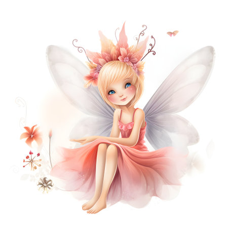 Vibrant winged charmers, colorful clipart of cute fairies with vibrant wings and charming flower accentsの素材