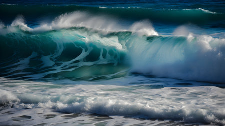 Oceanic reverie, tranquil ocean waves, beautiful clouds, and delicate foamの素材
