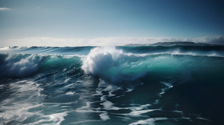 Whispering waterscapes, mesmerizing wave moments with ethereal clouds and serene foamの素材