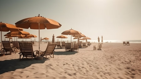 Beachfront serenity, sandy beach, dreamy skies, and serene oceanic beautyの素材