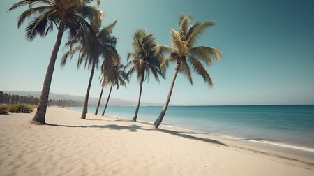 Palmy Trees Enhance the Beauty of a Sandy Beachの素材