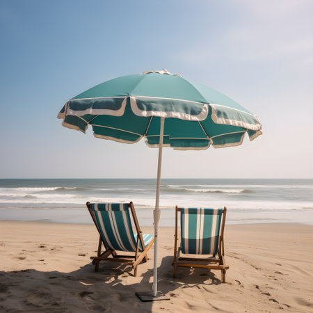 Serene shoreline, sandy beach, soft clouds, and tranquil ocean retreatの素材