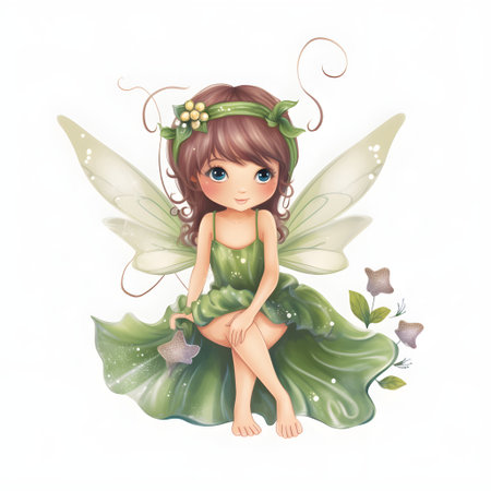 Enchanted garden delight, adorable illustration of colorful fairies with cute wings and delightful flower magicの素材