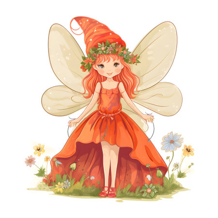 Whimsical winged serenade, delightful clipart of cute fairies with whimsical wings and serenading flower charmsの素材