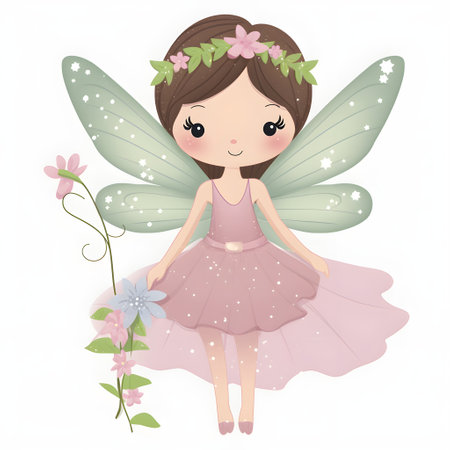 Fairy wings and petal whispers, colorful clipart of cute fairies with playful wings and whispering petal delightsの素材