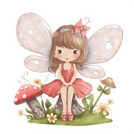 Floral bliss, vibrant clipart of cute fairies with colorful wings and delicate flower adornmentsの素材