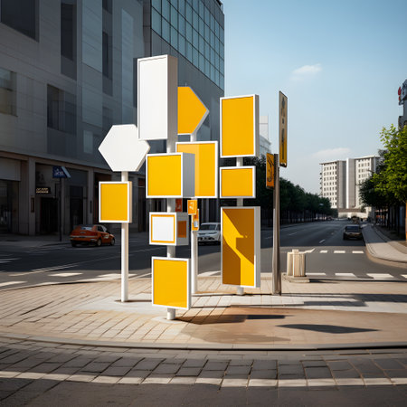 Road intersections equipped with helpful signpostsの素材