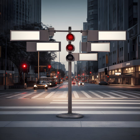 City thoroughfares displaying informative signsの素材