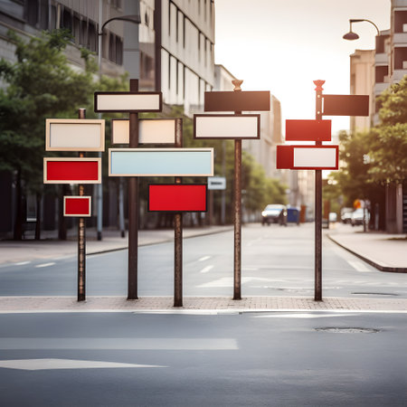 Signposts indicating directions at key intersectionsの素材