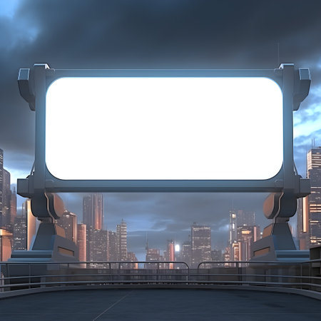 City of the future displayed on a blank billboardの素材